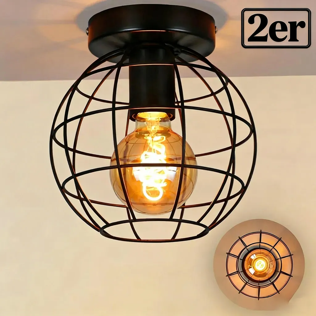 Plafonnier Rétro Noir pour Plafond Bas Solution Éclairage Industriel E27