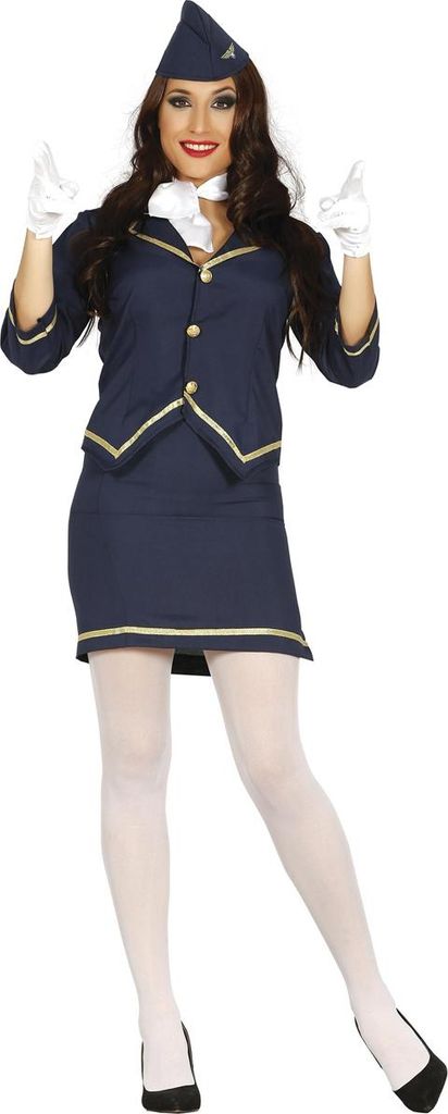 Fiestas Guirca - Flugbegleiterin-Kostüm für Damen Set FG556 (S) (Blau/Gold)