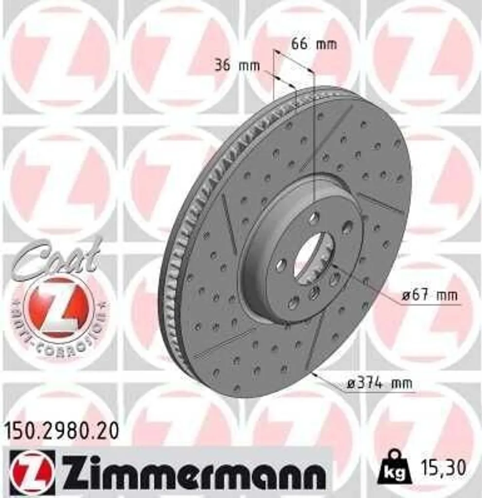 Disque de frein 374mm ZIMMERMANN Coat Z pour BMW 3 G20 150.2980.20 Gauche