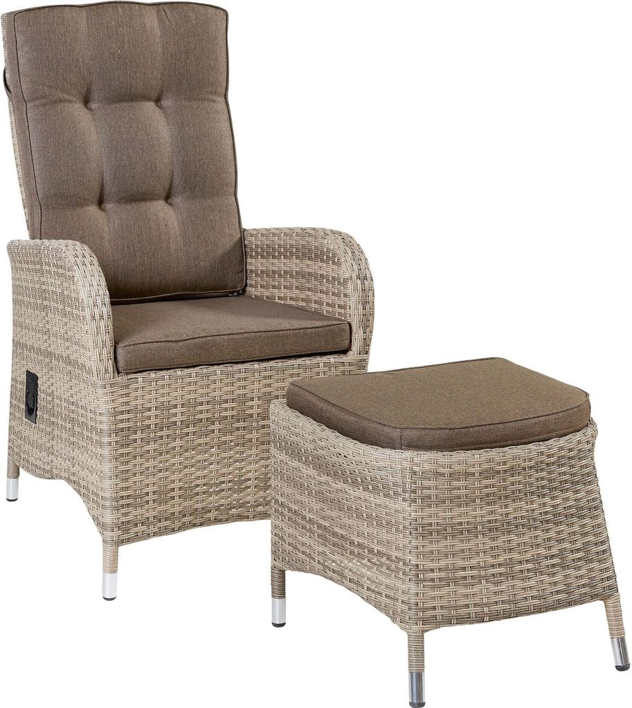 LC Garden »Turin« Dining Liegesessel Set Positionsstuhl inkl. Hocker natur