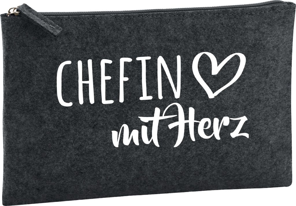 Huuraa Kulturbeutel Chefin mit Herz 1 Liter Charcoal Filz Kosmetiktasche Geschenkidee