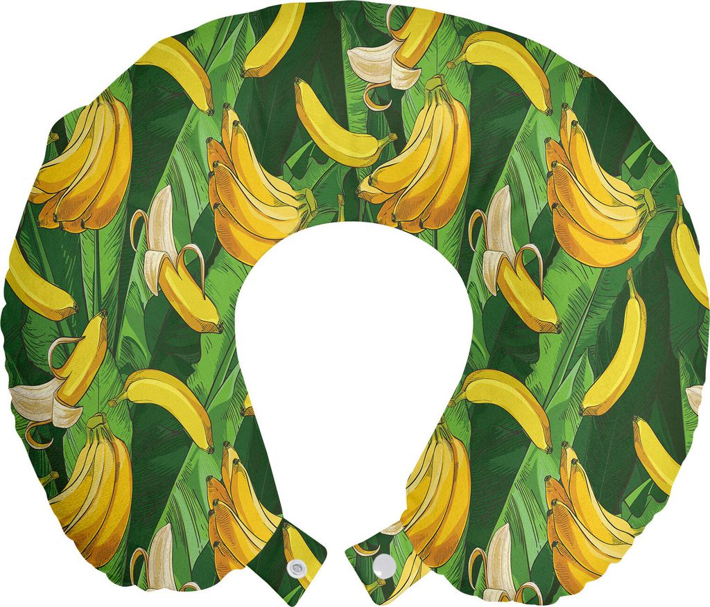 ABAKUHAUS Exotisch Reisekissen Nackenkissen, Bananen-Frucht-Palmblätter, Schaumstoff Reiseartikel für Flugzeug und Auto, 30x30 cm, Braun Gelb Far...