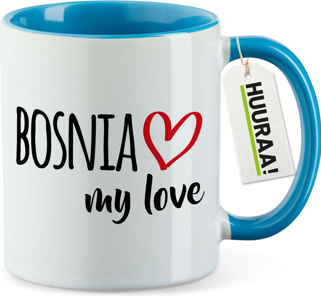 Huuraa Kaffeetasse Bosnia my love 330ml Blau Keramik Kaffeebecher Geschenkidee