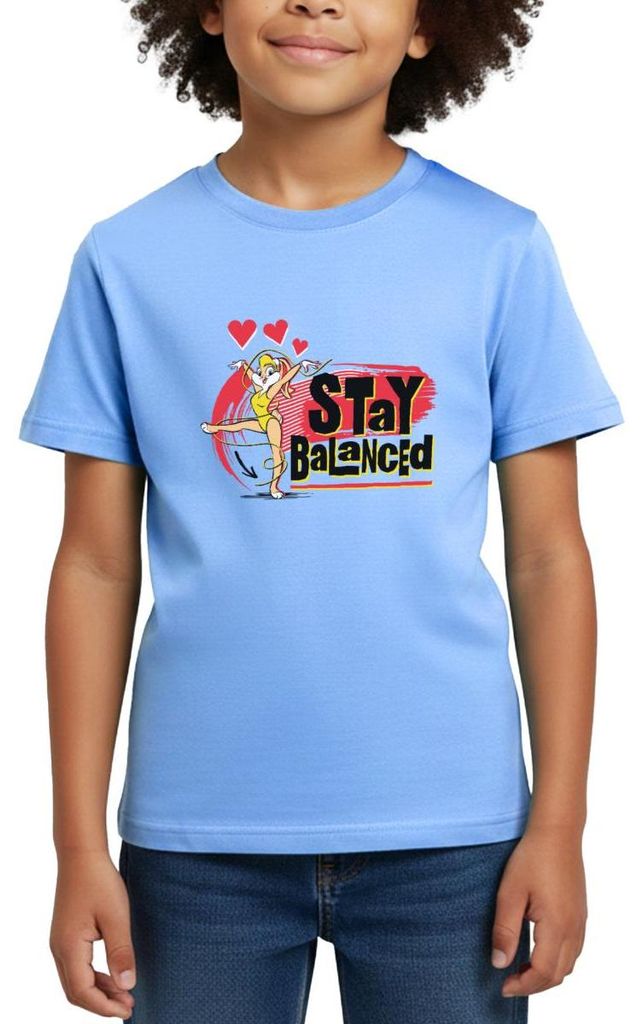 Spreadshirt Looney Tunes Lola Bunny Stay Balanced Gymnastik Kinder T-Shirt, 110/116 (5-6 Jahre), Himmelblau