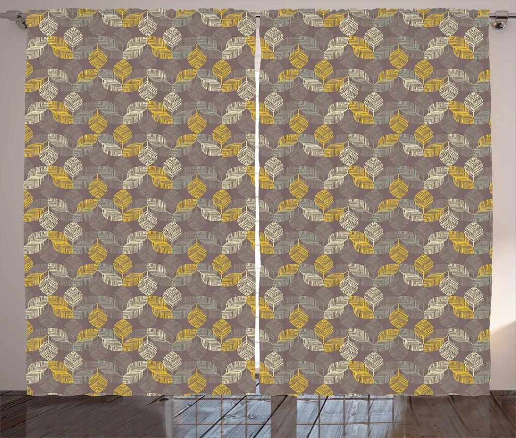 Acquista Tenda Rustica ABAKUHAUS | 280x175 cm | Foglie Malva Taupe