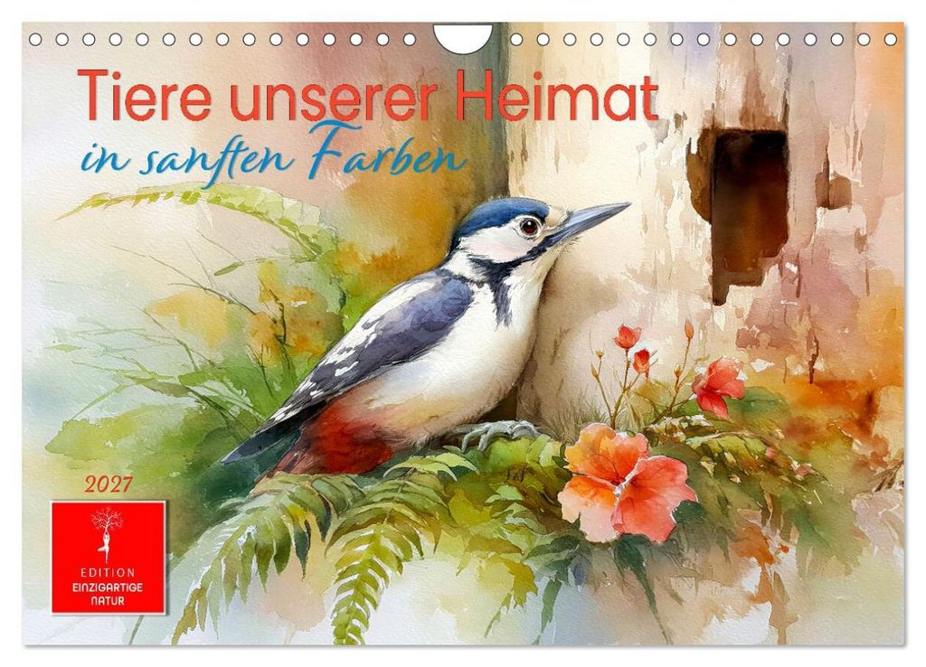Tiere unserer Heimat in sanften Farben (Wandkalender 2027 DIN A4 quer), CALVENDO Monatskalender