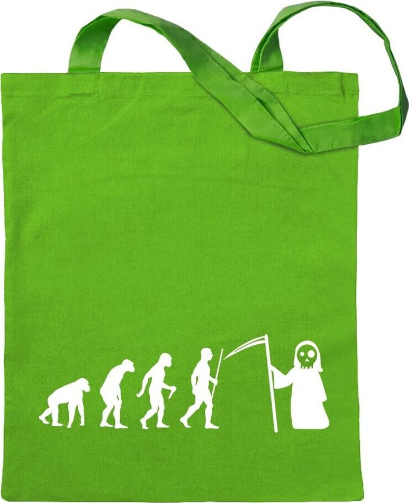Kiwistar - Baumwolltasche - hellgrün - Sensenmann Tod Evolution - Tragetasche Stoffbeutel Umhängetasche langer Henkel