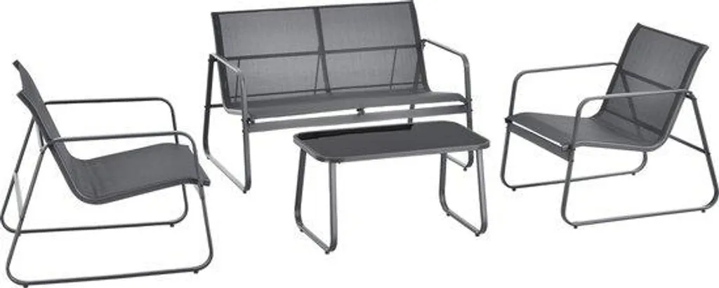 Salon de jardin 4 pièces sans entretien, acier et tissu gris résistant UV