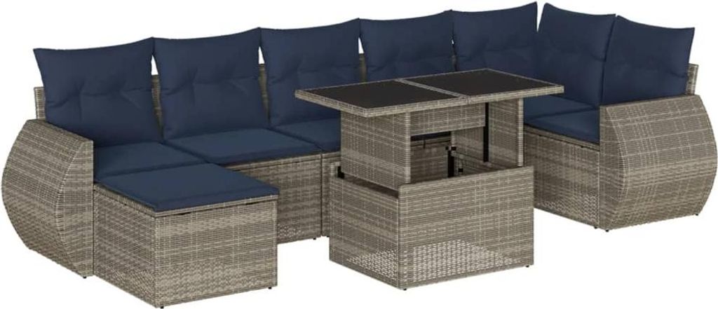 vidaXL 8-teiliges Gartensofa-Set mit Kissen, grau, Polyrattan