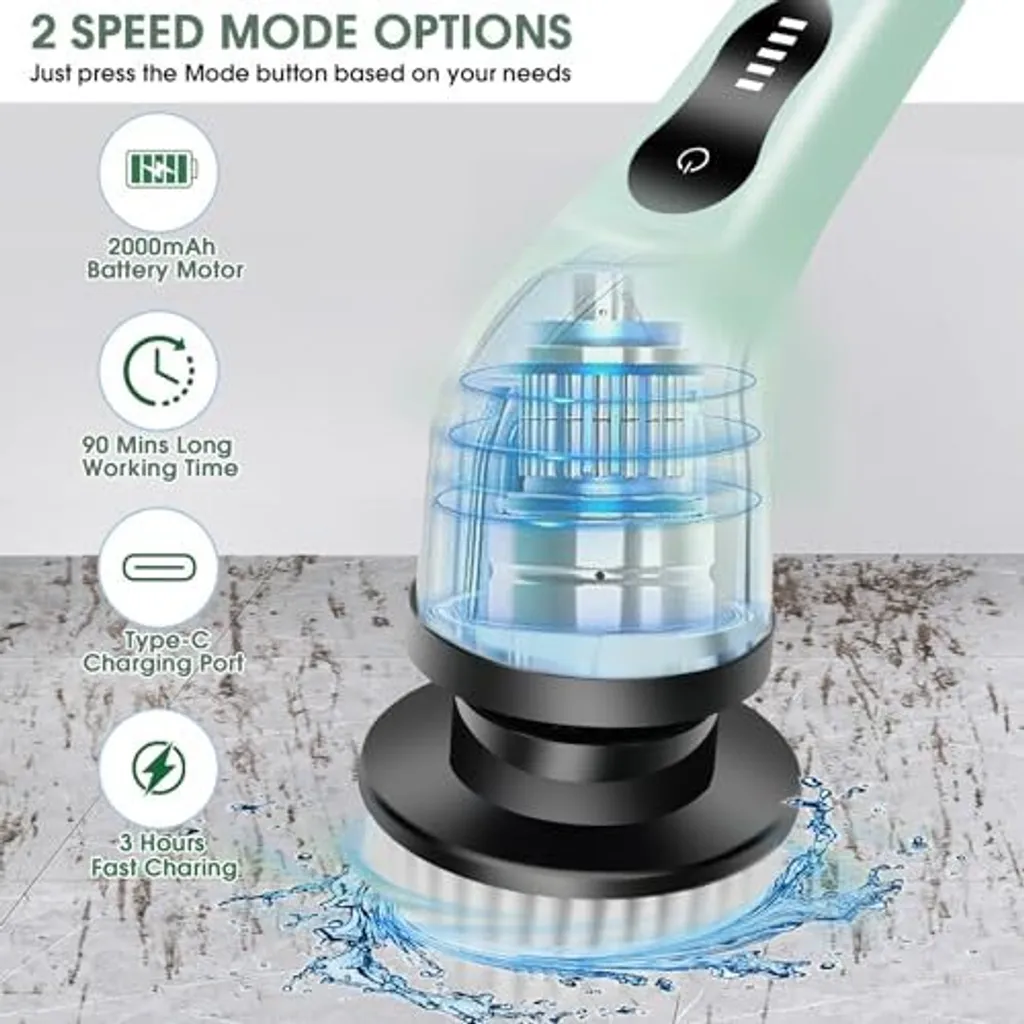 Spazzola Elettrica Senza Fili Swyprrix Per Pulizia Bagno/cucina - IPX7, 8 Testine, Display LCD E 180 Minuti Di Autonomia