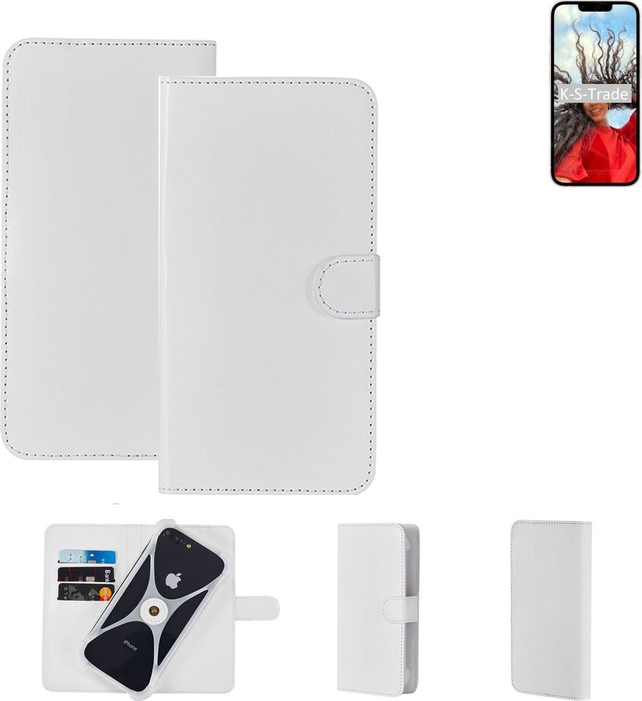 K-S-Trade Handy Hülle Schutz Hülle kompatibel mit Apple iPhone 13 Cover Case Bookstyle Bumper weiß 1x
