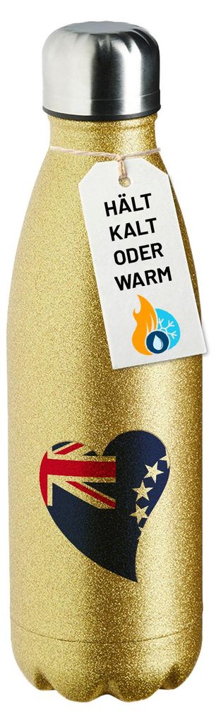 Huuraa Trinkflasche Cookinseln Flagge Herz 500ml Gold Edelstahl Wasserflasche Trinkflasche Geschenkidee
