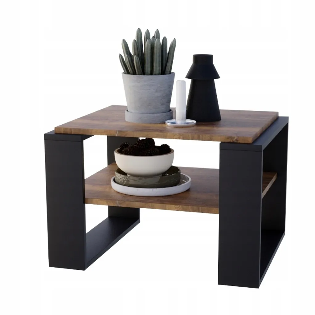 Table basse loft marron en chêne véritable avec plateau résistant