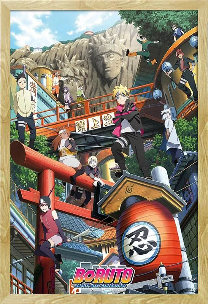 Poster Boruto Groupe Konoha avec Cadre Shinsuke Maxi MDF Chêne 61x91cm