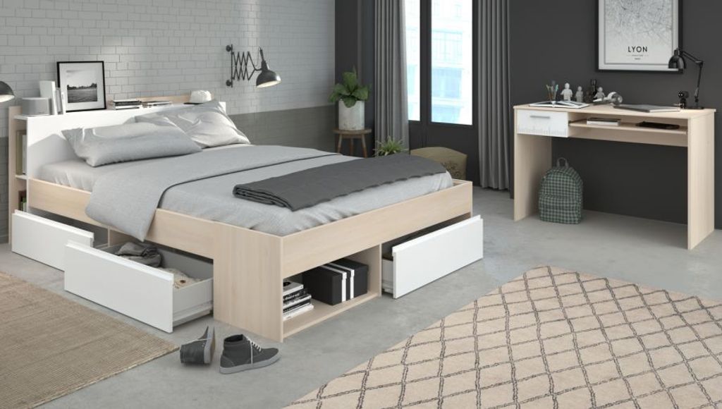 Jugendzimmer Möbel Set Parisot "Most61" Kinderzimmer mit Stauraumbett 140 cm und Schreibtisch