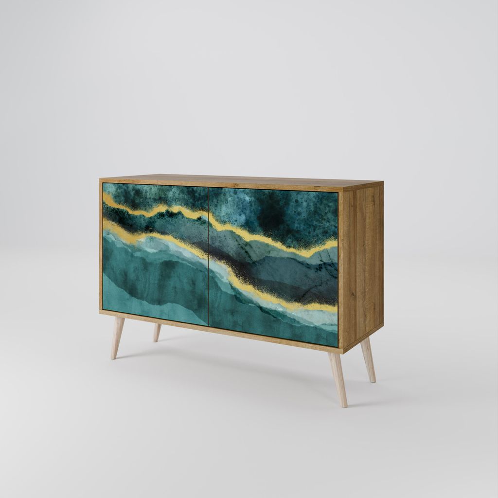 Spacerebels Kommode mit 2 Türen - Sideboard Komodenschrank - Highboard - Kleiderschrank Möbel - Wohnzimmer Schlafzimmer - 57,5×111×42 (HxBxT)