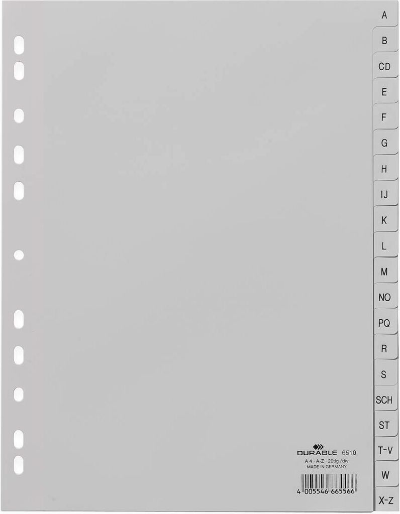20x Durable 6510 10 Register A - Z PP grau A4 20 Blatt Produktbild 