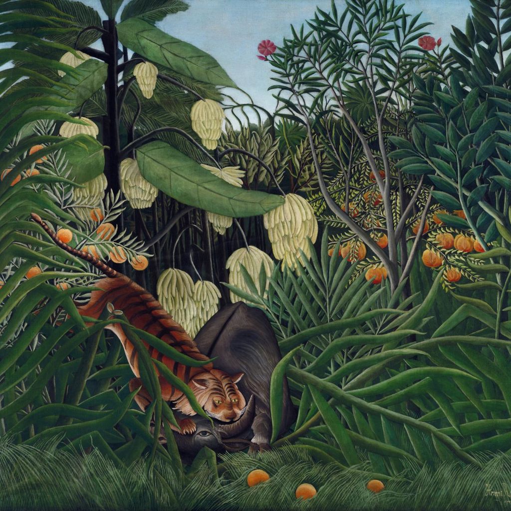Plakat 60x60cm Tiger und Büffel, Rousseau Vintage für das Wohnzimmer