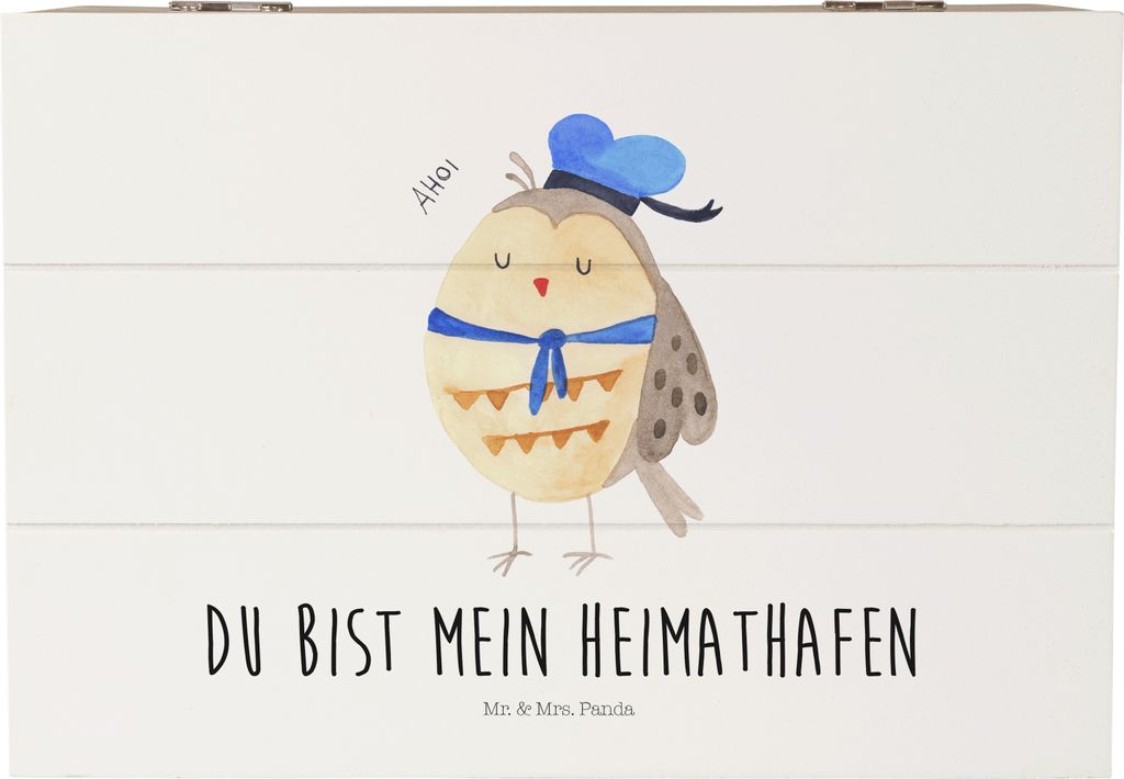 Mr. & Mrs. Panda Box Eule Matrose 22 x 15 cm - Weiß - Geschenk, Holzkiste, Freundin, Heimathafen, fotobox, Schatulle, Holzbox, Hochzeitstag, Gesch...