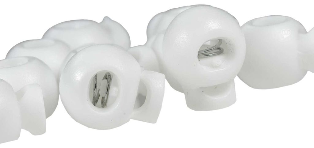 10 Kordelstopper rund 15x19mm, Durchzug 4x5,5mm, weiß