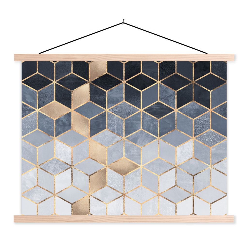 MuchoWow Textilposter Würfel - Gold - Muster 60x45 cm mit holzfarbenen Rahmen - Bild