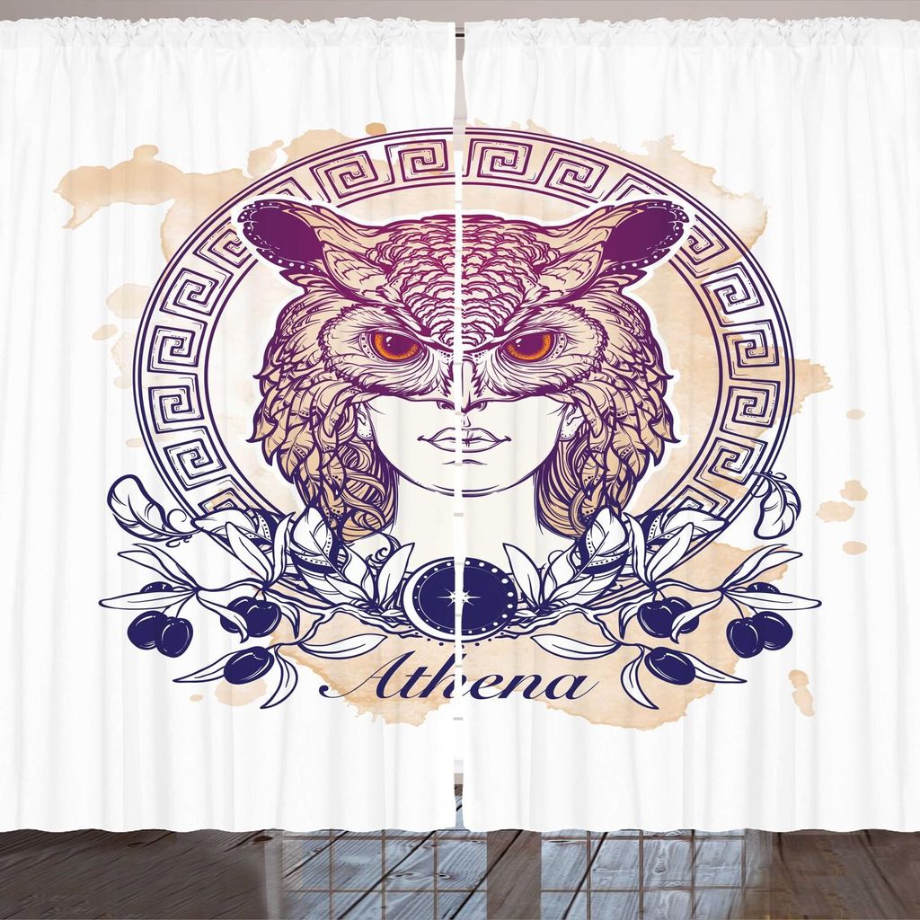 ARANDE Athena Gardine, Circular altgriechischen Mythen Symbol Frau in einer Eule Mask, 280 x 245 cm, Mehrfarbig