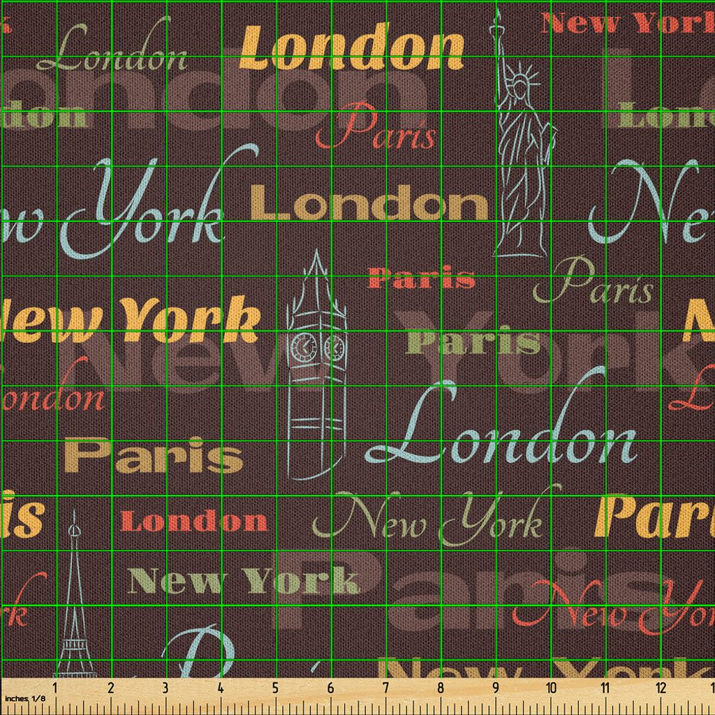 ABAKUHAUS Stadt Microfaser Stoff als Meterware , Berühmte Orte der Welt London Big Ben Freiheitsstatue Eiffelturm, 10 M (230 x 1000 cm), Mehrfarbig