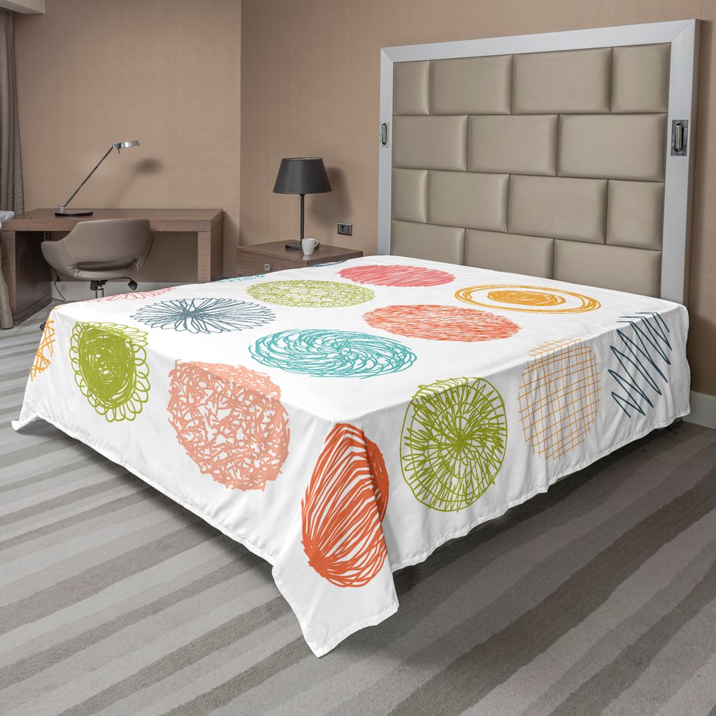 ABAKUHAUS Bunt Bettlaken, Minimalistische Gekritzel Kreise Streifen Zigzag Moderne Kunst Illustration, weiches bequemes oberes Bettlaken für ein d...