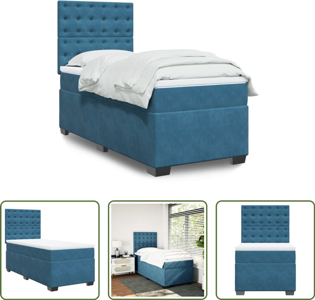 The Living Store Boxspringbett mit Matratze Blau 90x190 cm Samt