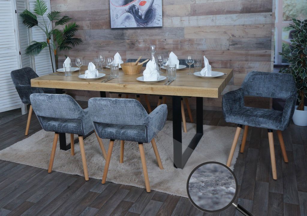 6er-Set Esszimmerstuhl MCW-A50 II, Küchenstuhl Polsterstuhl, Holz Stoff/Textil Chenille (465g/m²) MVG dunkelgrau