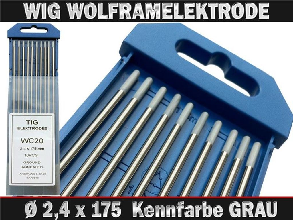 VECTOR WELDING Wolframelektroden 175mm (10 Stück) Größe 2,4 WC 20 Grau