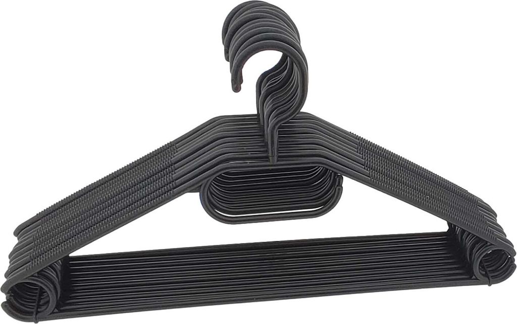 Schrank-Organizer: 10 schwarze Kunststoff Kleiderbügel, drehbarer Haken für Hemden, Hosen, platzsparend