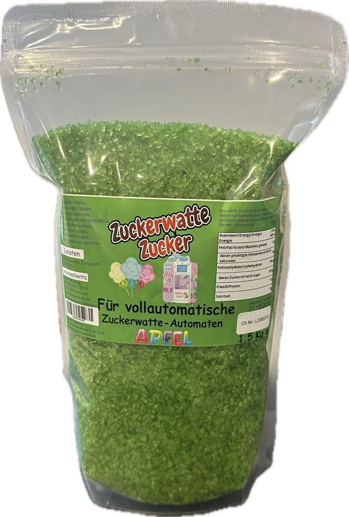 Grober Zucker Apfel Grün 1,5 Kg für vollautomatische Zuckerwattemaschine