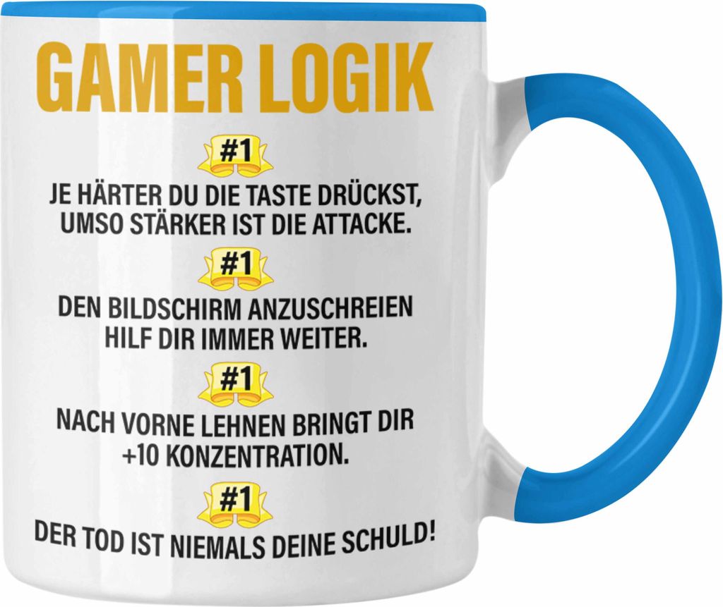 Trendation - Gamer Tasse Geschenk Jungs Jungen Zocker Mitbringsel Männer Tassen Zocken Gaming Geschenkideen PC Kinder Zubehör Spruch Lustig (Blau)
