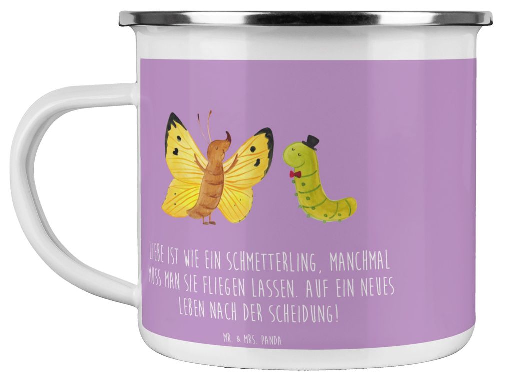 Mr. & Mrs. Panda Emaille Becher Scheidung Neuanfang - Lavendeltraum - Geschenk, Tasse, Haferl, Herzlichkeit, Heiraten, Outdoor, Geschenke, schwieri...