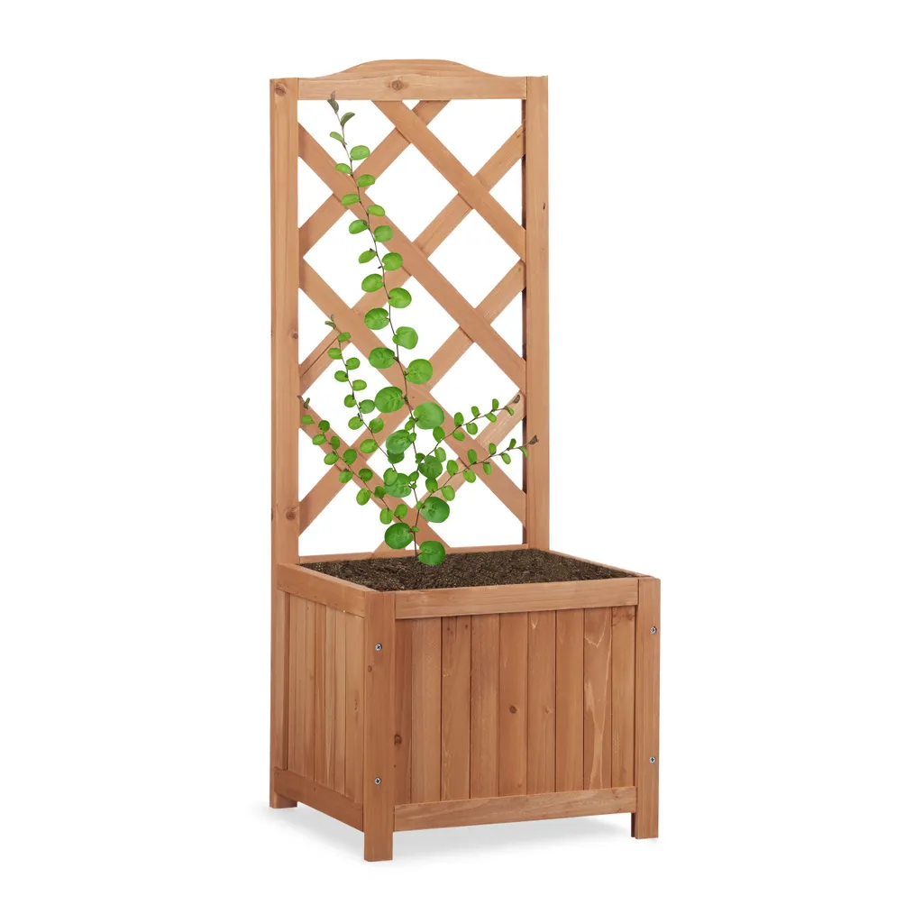 Treillis avec jardinière pour créer un brise-vue végétal - Bois naturel