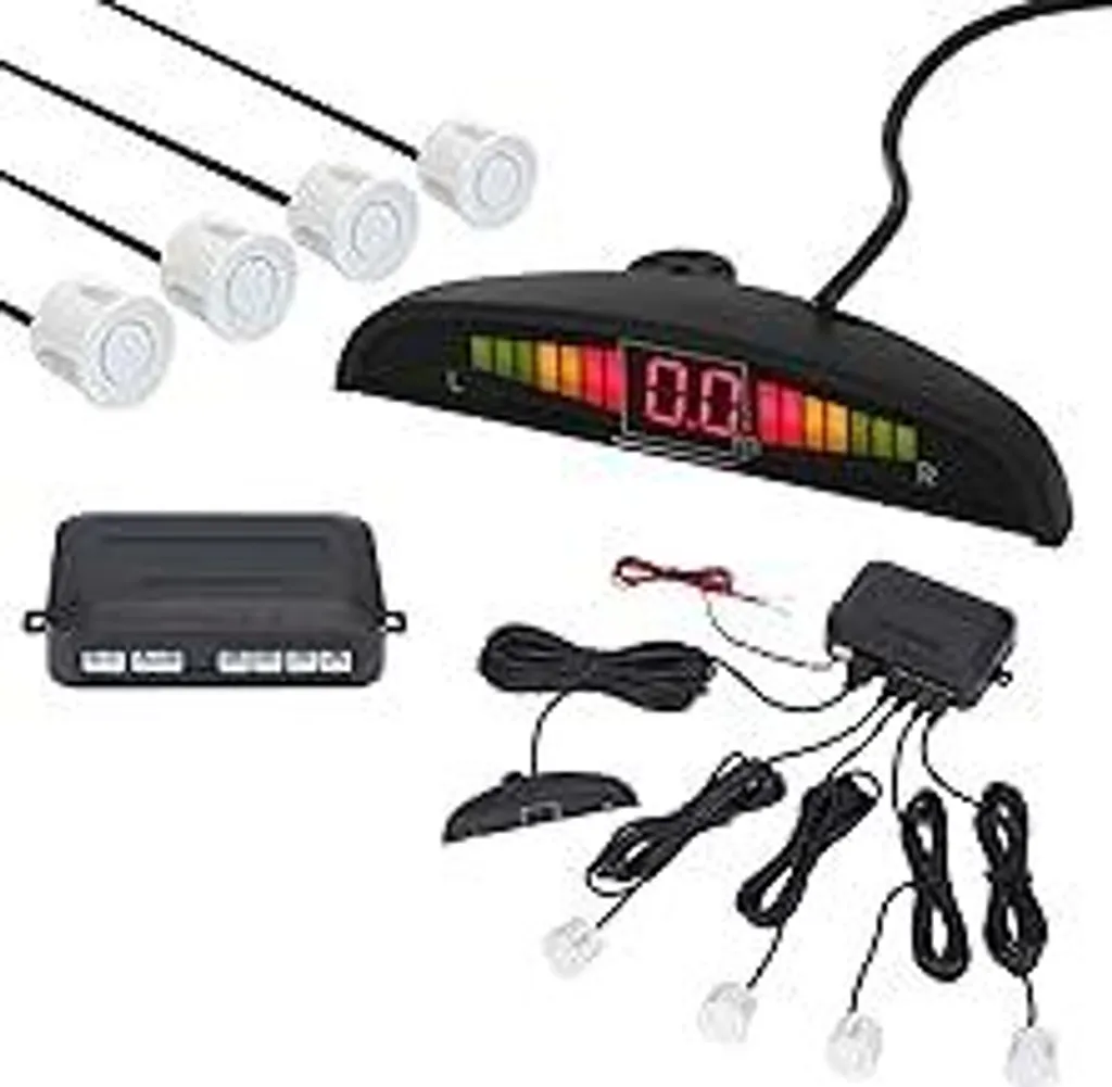 Kit Sensori Parcheggio Universali Bianchi AUTOUTLET con Display LCD LCD 12V