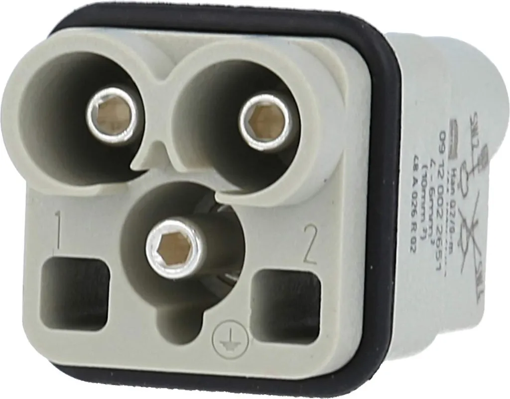 Insert Han Q2/0 2 pôles + PE 40A raccordement à vis axial haute tension