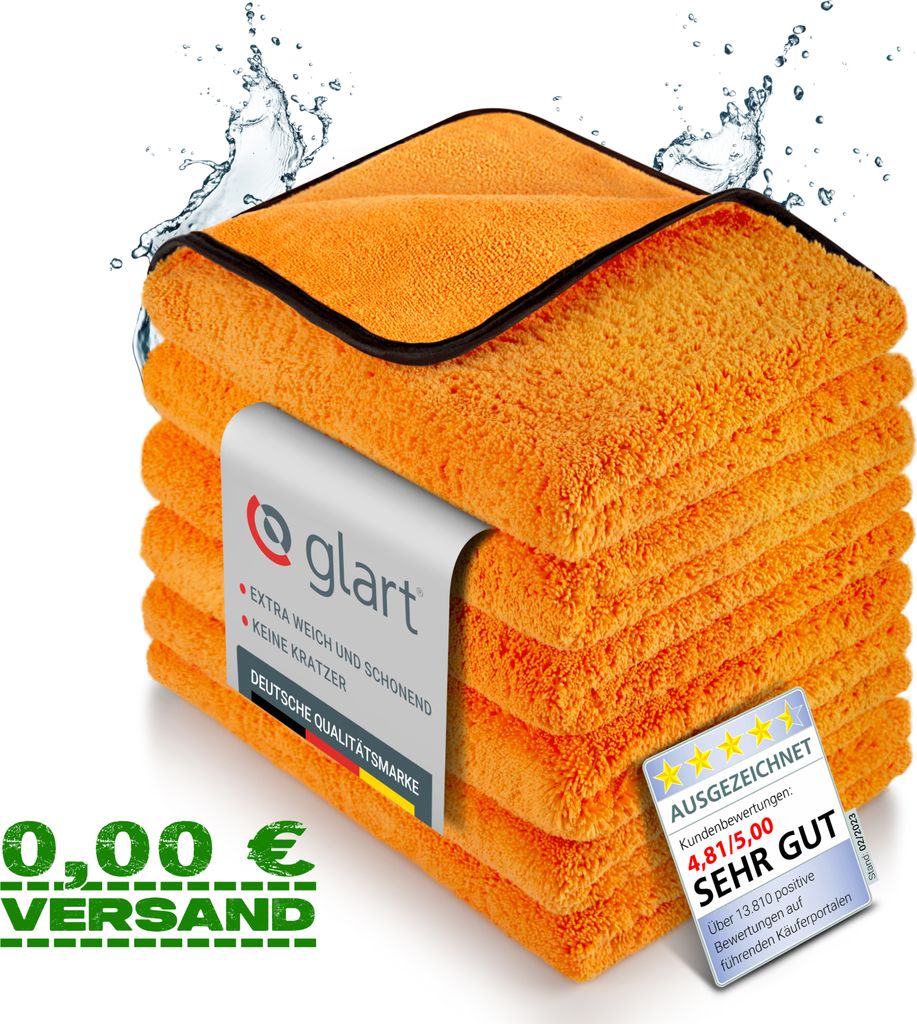 Glart 44WG6 6x Auto Trockentuch XXL 90x60cm Autopflege Mikrofasertücher Auto
