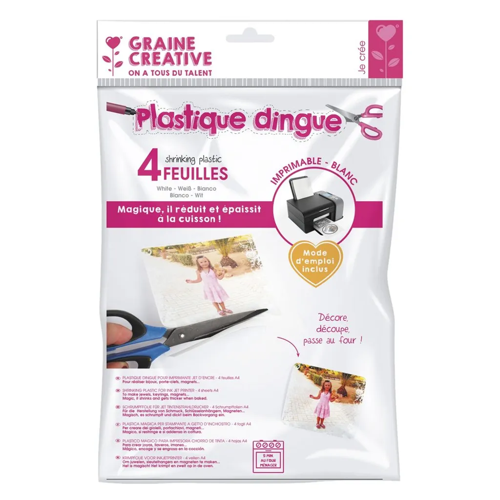 Set 4 Fogli Plastica Termoretraibile Graine Creative Bianco per Stampanti