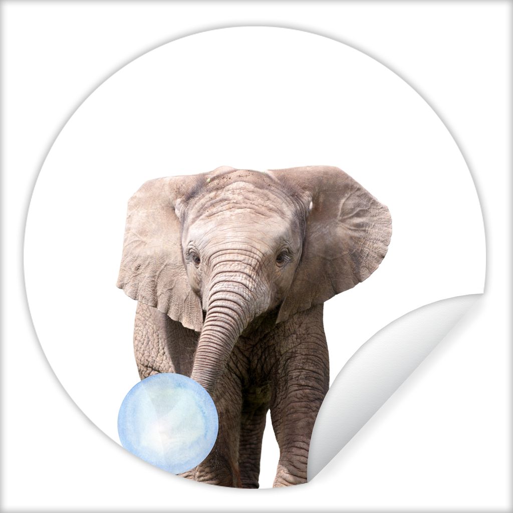 MuchoWow Runde Wandtattoo - Wandsticker Tapete Aufkleber Elefant - Tiere - Blau - Kaugummi - Junge - Kind Ø 30 cm Selbstklebend und Repositionie...