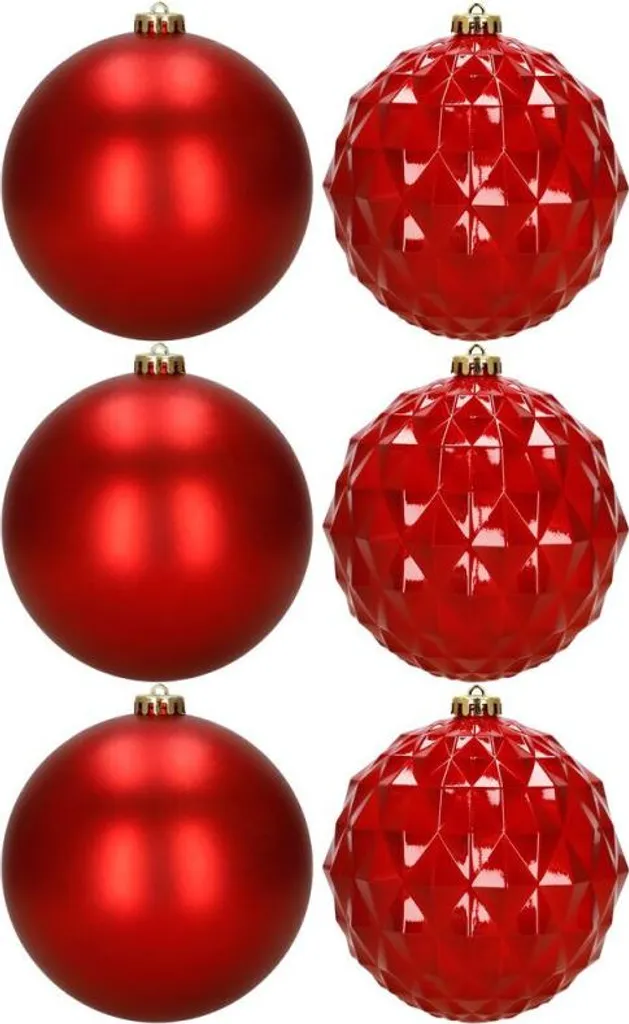 Lot 6 boules de Noël rouges 15 cm pour grand sapin et décoration