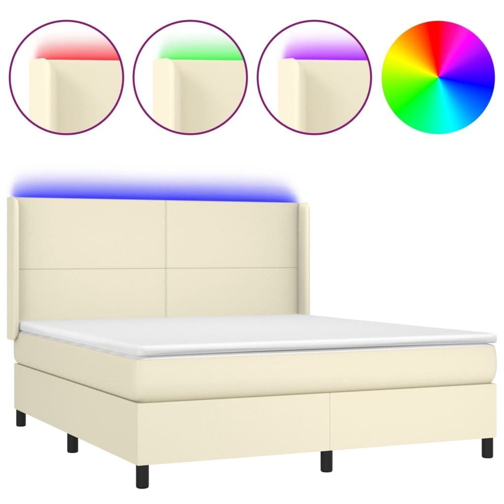 Boxspringbett mit Matratze & LED Creme 180x200 cm Kunstleder