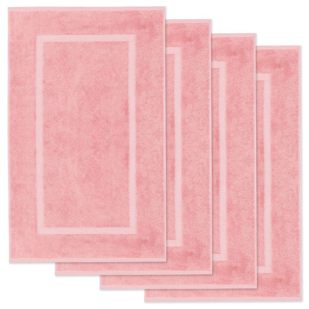 Lavea 4er Set Badematte 50x80 cm, Badvorleger rutschfest, 100% Baumwolle Frottier, 800 g/m_ saugstark, waschbar 60°C, Serie Elena, Pastellrosa