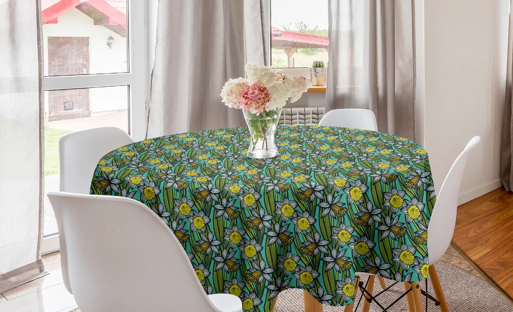 Tovaglia Rotonda 150cm ABAKUHAUS - Poliestere Satin Stampa Narcisi