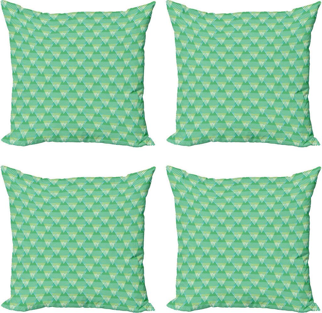 ABAKUHAUS Abstrakt Kissenbezug Set (4 Stück), Gestreifte Triangles Hipster, Moderner Doppelseitiger Digitaldruck, 50 cm x 50 cm, Sea Green und Weiß
