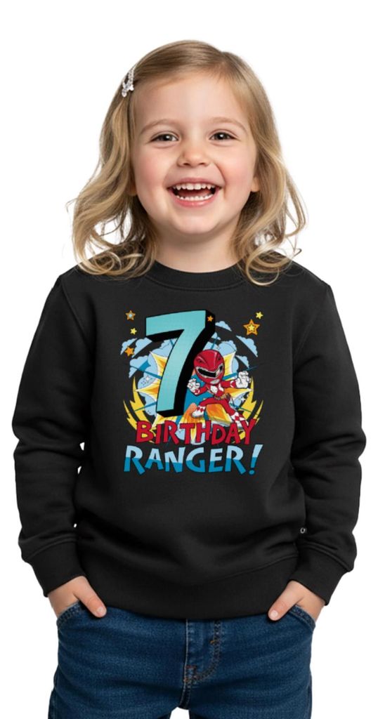Spreadshirt Power Rangers Geburtstag 7. Jahre Kinder Premium Pullover, 122/128 (6 Jahre), Schwarz