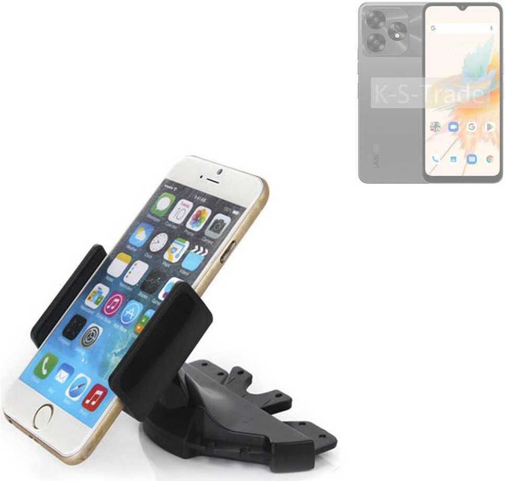 K-S-Trade CD Schlitz Halterung kompatibel mit UMIDIGI G9 5G Autohalterung KFZ-Halter Radio Handy Halterung 360° drehbar schwarz