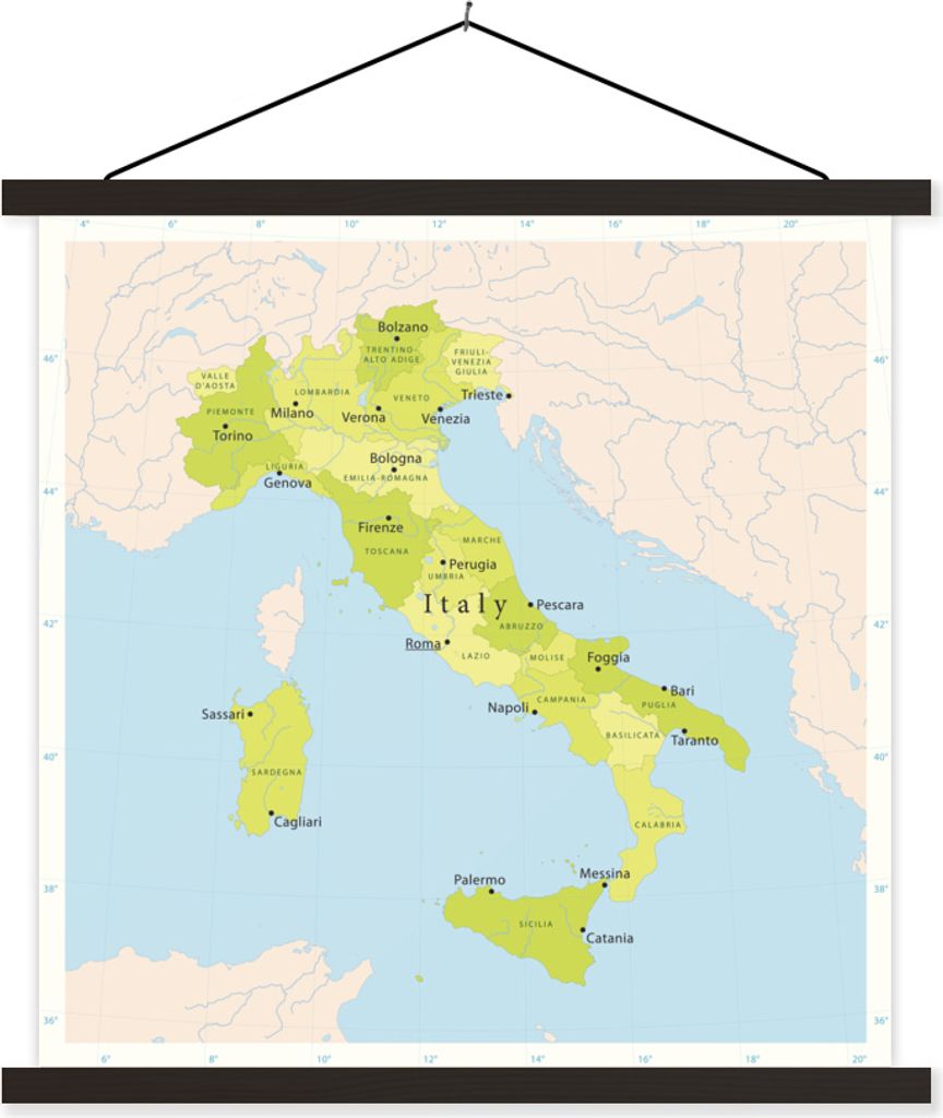 MuchoWow Textilposter Grüne Karte von Italien 40x40 cm mit schwarzem Rahmen - Fotos