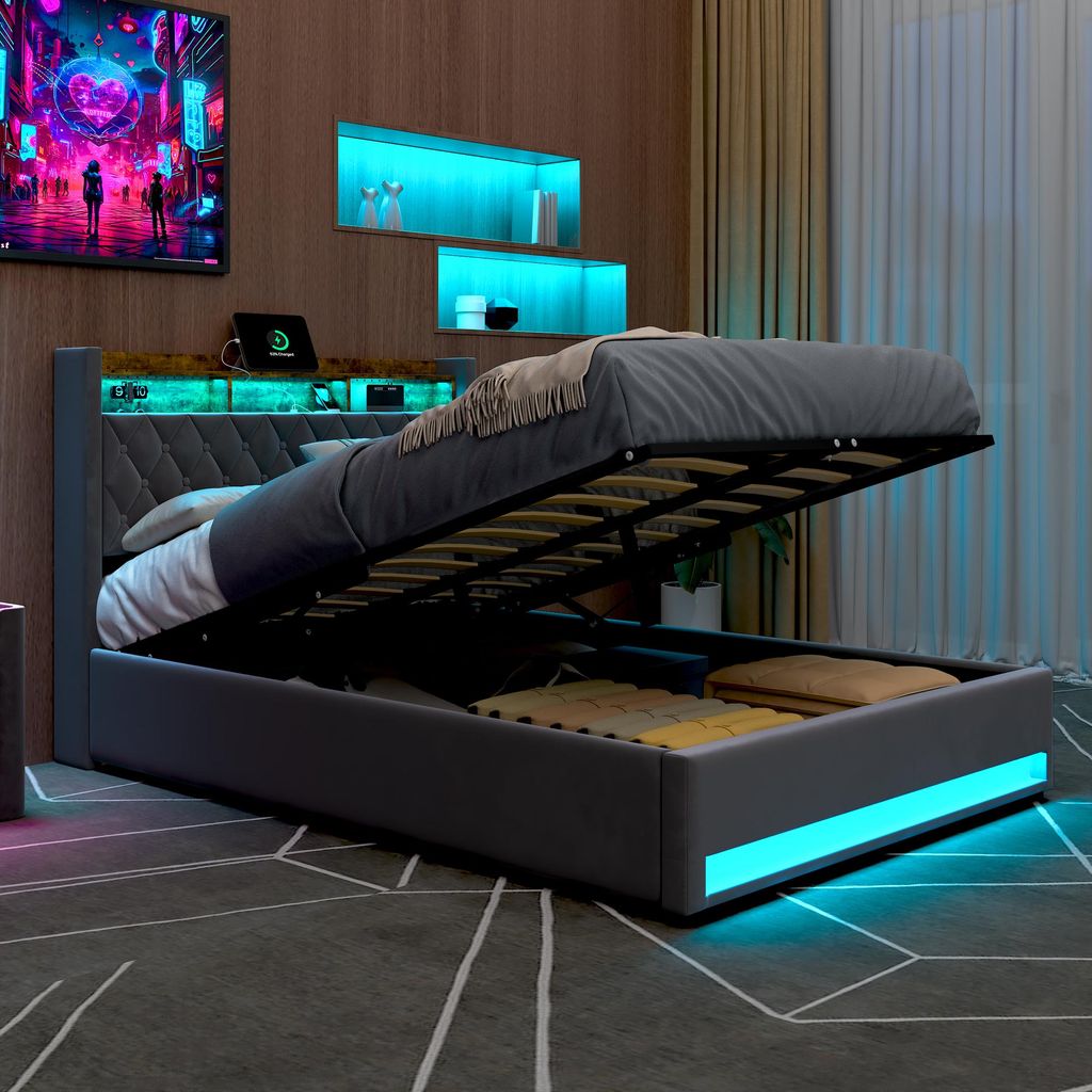 MODFU Boxspringbett 140×200 mit bettkasten,Polsterbett mit Produktbild 